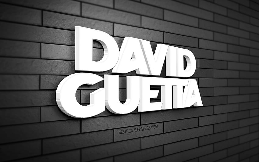 David Guetta 3D logo, , Pierre David Guetta, gray brickwall, creative, music stars, David Guetta logo, french DJs, 3D art, David Guetta HD wallpaper