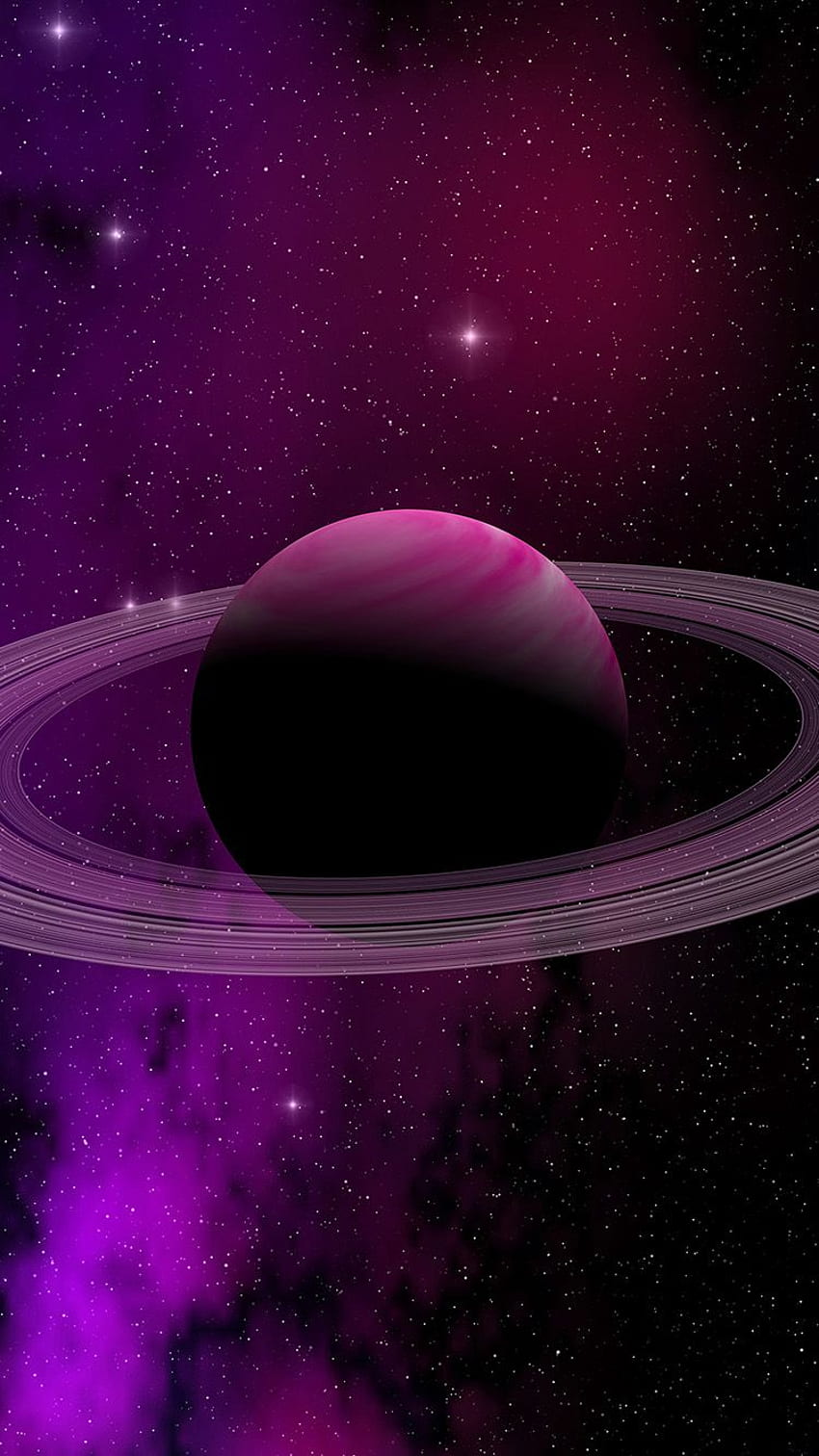 Spazio Pianeta Saturno Star Art Illustrazione Pianeta viola e rosa Sfondo del telefono HD