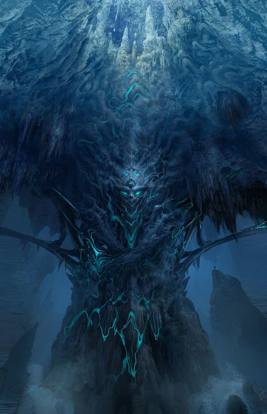 Dark Evil Fantasy Art. Fantasy-Kunstgrafik des bösen Teufels, Blue Evil HD-Handy-Hintergrundbild