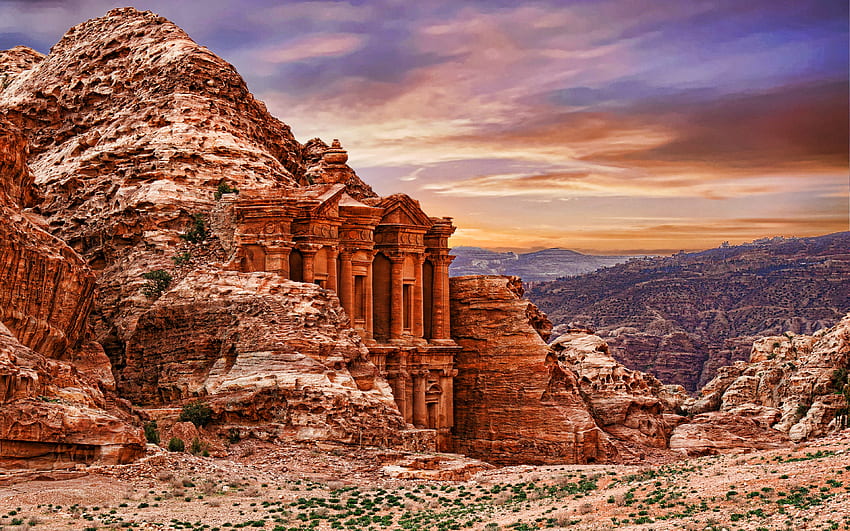 Ad-Deir, , deserto, Siq Canyon, R, tramonto, Petra, Giordania, Asia, bellissima natura Sfondo HD