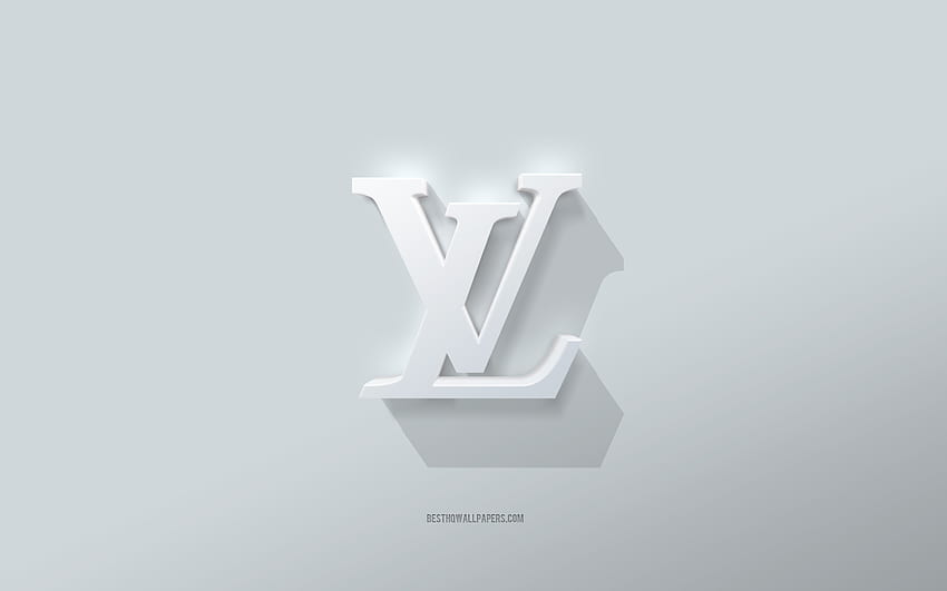 โลโก้ Louis Vuitton, พื้นหลังสีขาว, โลโก้ Louis Vuitton 3d, ศิลปะ 3 มิติ, Louis Vuitton, สัญลักษณ์ Louis Vuitton 3 มิติ วอลล์เปเปอร์ HD