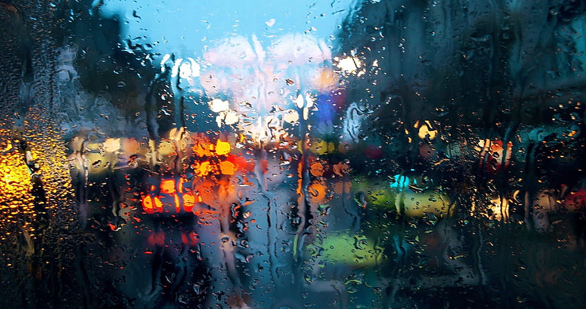 Rain Dropped Window of a City - : High HD wallpaper