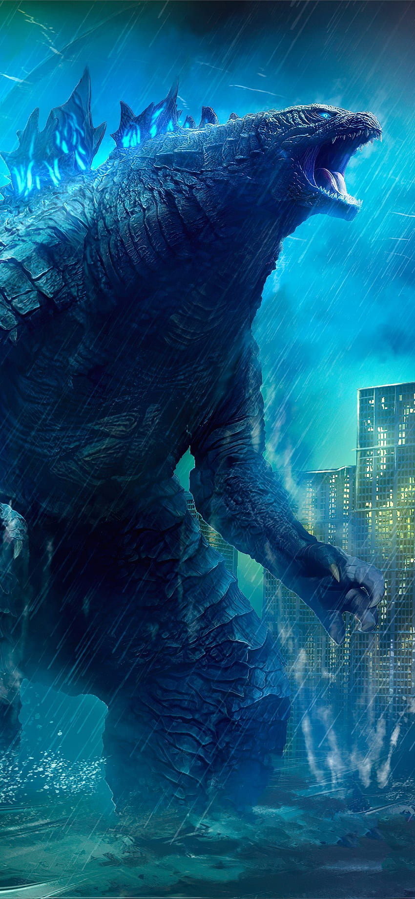 Godzilla rey de los monstruos arte de la película iPhone X, Blue Godzilla fondo de pantalla del teléfono
