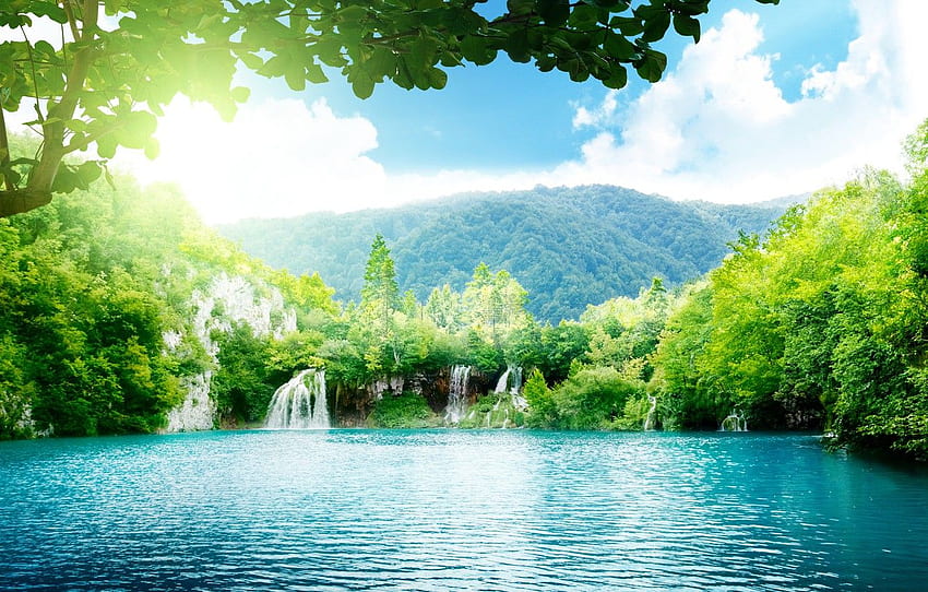 the sky, water, mountains, waterfall, jungle for , section пейзажи HD wallpaper