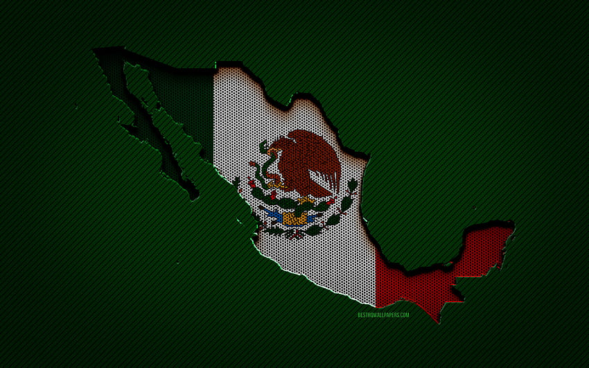Mexiko-Karte, nordamerikanische Länder, mexikanische Flagge, grüner Kohlenstoffhintergrund, Mexiko-Kartensilhouette, mexikanische Flagge, Nordamerika, mexikanische Karte, Mexiko, Flagge von Mexiko HD-Hintergrundbild
