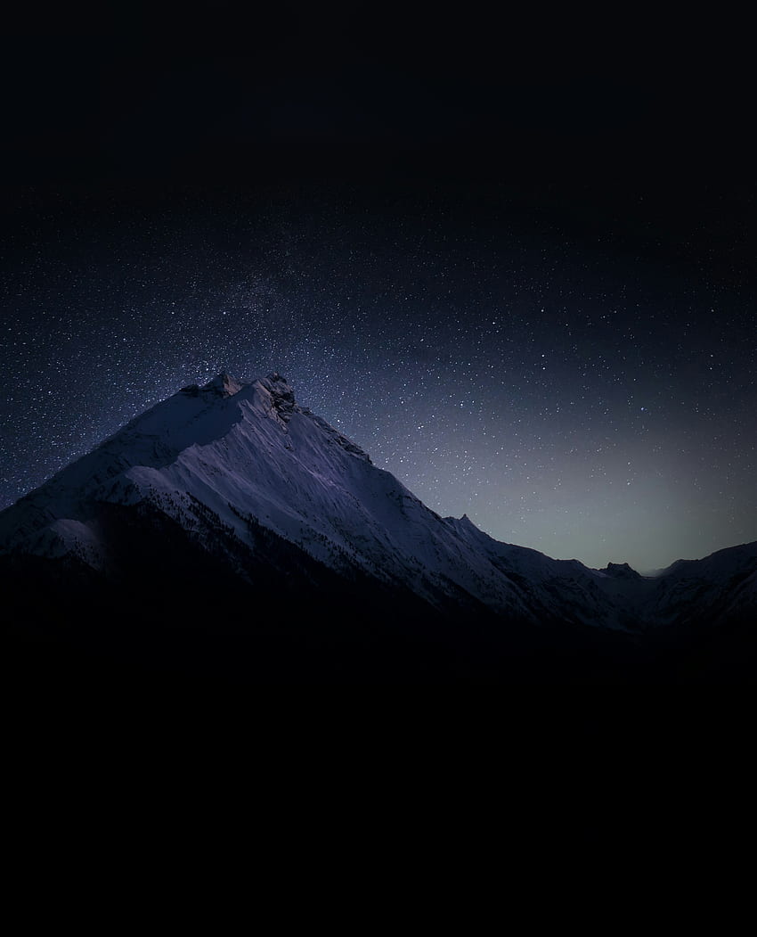 Mountain peak, night, starry sky HD phone wallpaper