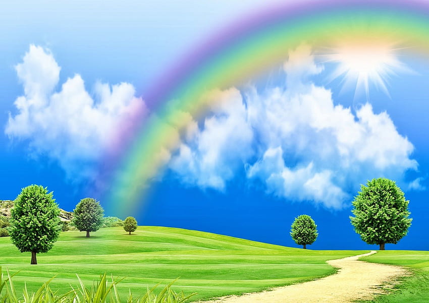 美しい虹、虹の風景 高画質の壁紙
