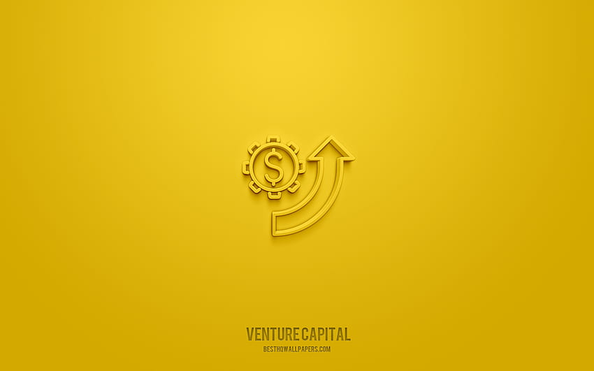 Ikona venture capital 3d, żółte tło, symbole 3d, venture capital, ikony biznesowe, ikony 3d, znak venture capital, biznesowe ikony 3d Tapeta HD
