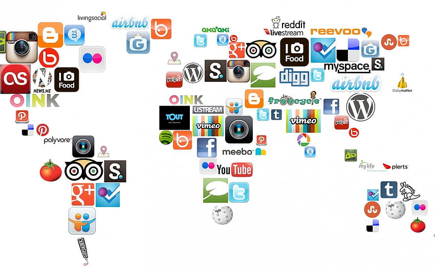 : Médias sociaux, carte du monde, conception, icône, fond Internet, icônes de médias sociaux Fond d'écran HD