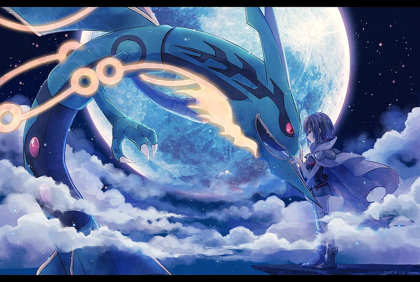 Zinnia, Rayquaza (Pokémon) y , Shiny Mega Rayquaza fondo de pantalla