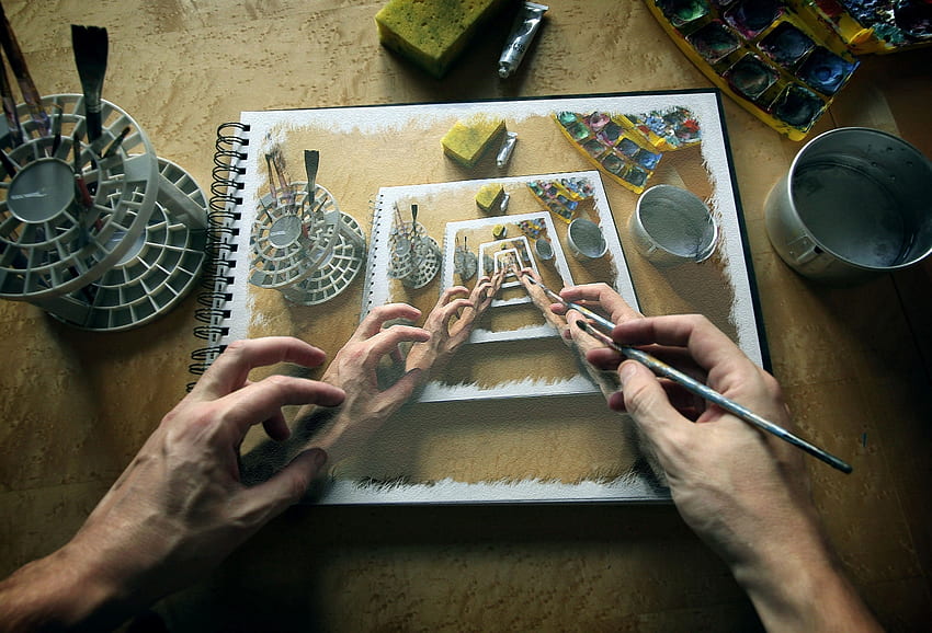 Sztuka, rysunek, ręce, wyobraźnia Tapeta HD