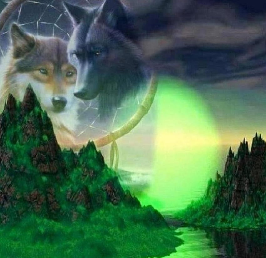 'Spirits in the sky'....., native american, sky, mystical, wolves HD wallpaper
