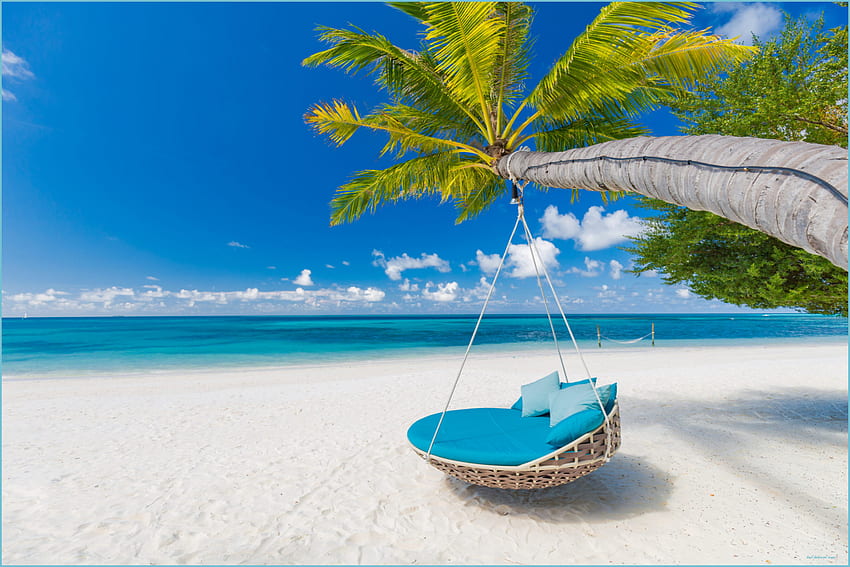 Тропически плажен фон като летен пейзаж с плажна люлка O - плажен фон HD тапет