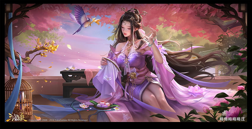 Gadis fantasi, gadis, pink, fantasi, frumusete, burung, yiqian zhang Wallpaper HD