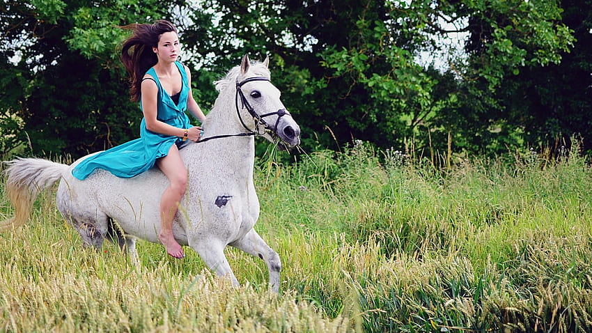 My Ride, grass, horse, model, woman HD wallpaper