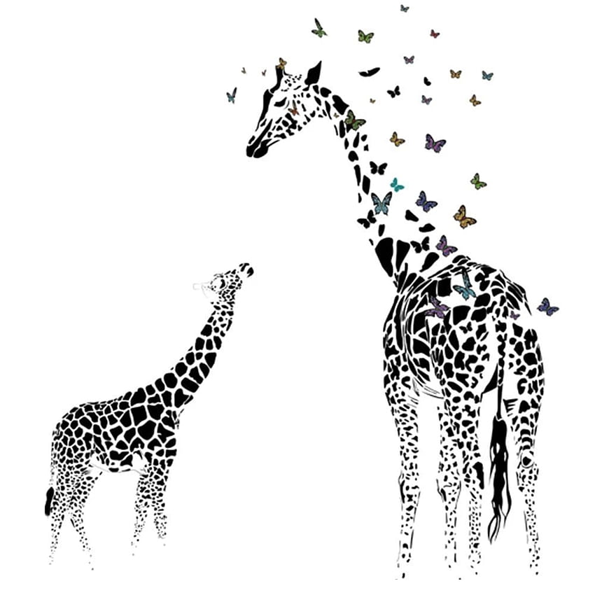 Giraffa Farfalla Silhouette Wall Sticker per Porta Scale Soggiorno Camera da letto Decor Decal Wall Art Murales Poster . Adesivi murali. - AliExpress, giraffa in bianco e nero Sfondo del telefono HD