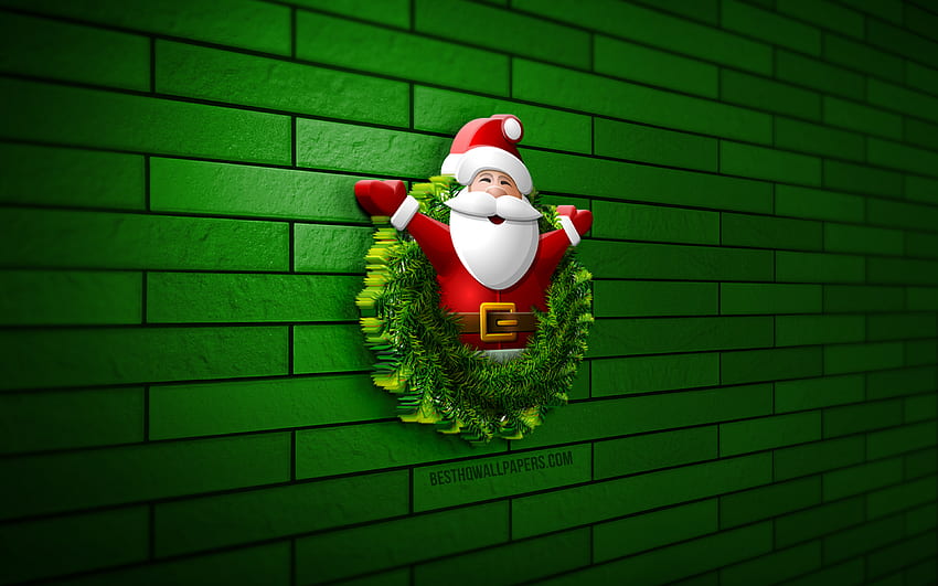 Santa Claus, green brickwall, xmas wreath, Christmas decorations, 3D Santa  Claus, Happy New Year, Merry Christmas, christmas wreath, 3D art, 3D Santa,  xmas decorations, xmas icons HD wallpaper | Pxfuel