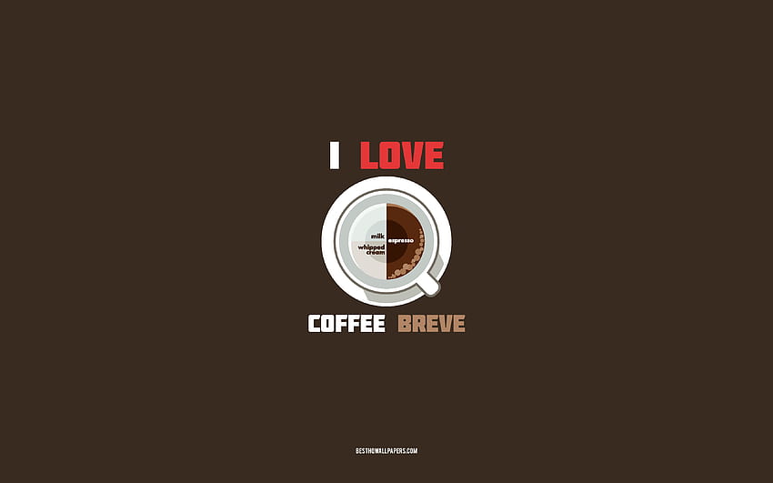 Breve recipe, , cup with Breve ingredients, I love Breve Coffee, brown background, Breve Coffee, coffee recipes, Breve ingredients HD wallpaper