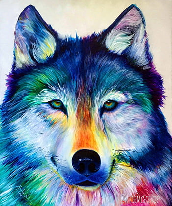 colorful wolf painting