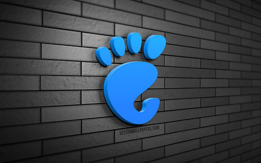 Logotipo de Gnome 3D, pared de ladrillo gris, creativo, Linux, logotipo de Gnome, arte 3D, Gnome fondo de pantalla