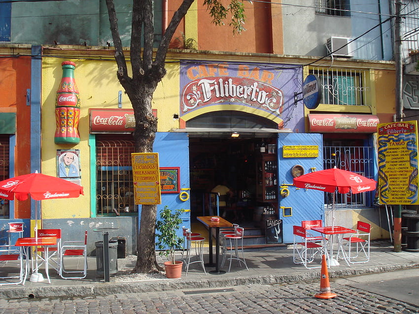 Cena típica da rua em Caminito, Buenos Aires - ARGENTINA papel de parede HD