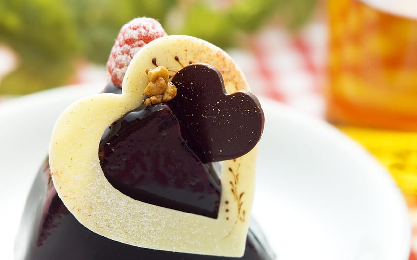 Gourmet-Dessert, Gourmet, schwarz, Süßigkeiten, gelb, Dessert, Herz, Essen, schön HD-Hintergrundbild
