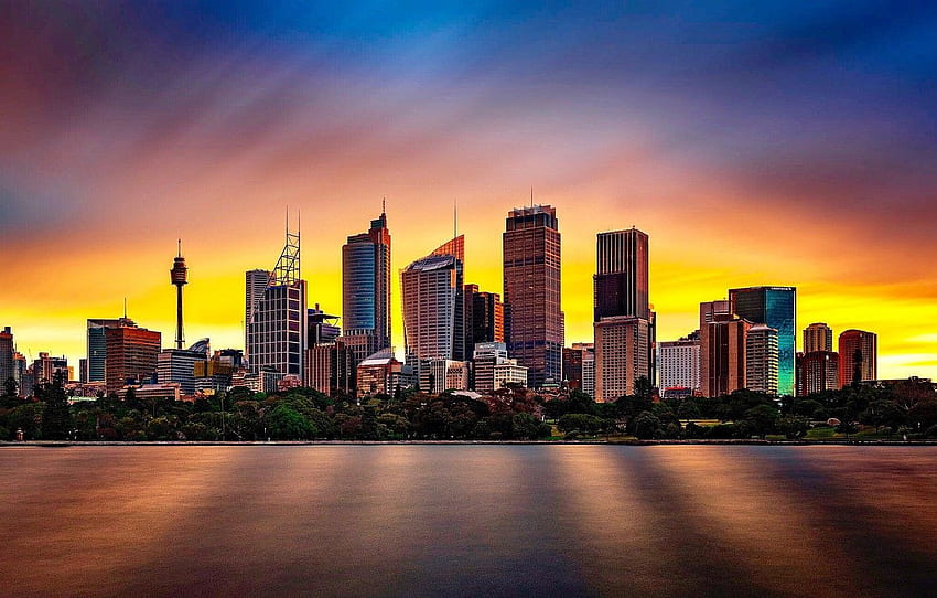 ท้องฟ้า ต้นไม้ ภูมิทัศน์ เมือง รุ่งอรุณ ชายฝั่ง อาคาร บ้าน ออสเตรเลีย อ่าว ซิดนีย์ ซิดนีย์ สำหรับ หมวด город วอลล์เปเปอร์ HD