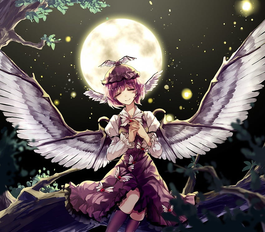 Mystia Lorelei, noc, skrzydła, Touhou, dziewczyna, ciemny, ciemność, światło księżyca, anime, księżyc, manga, kobieta Tapeta HD
