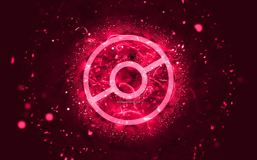 Розово лого на Pokemon Go, , розови неонови светлини, творчески, розов абстрактен фон, лого на Pokemon Go, онлайн игри, Pokemon Go HD тапет