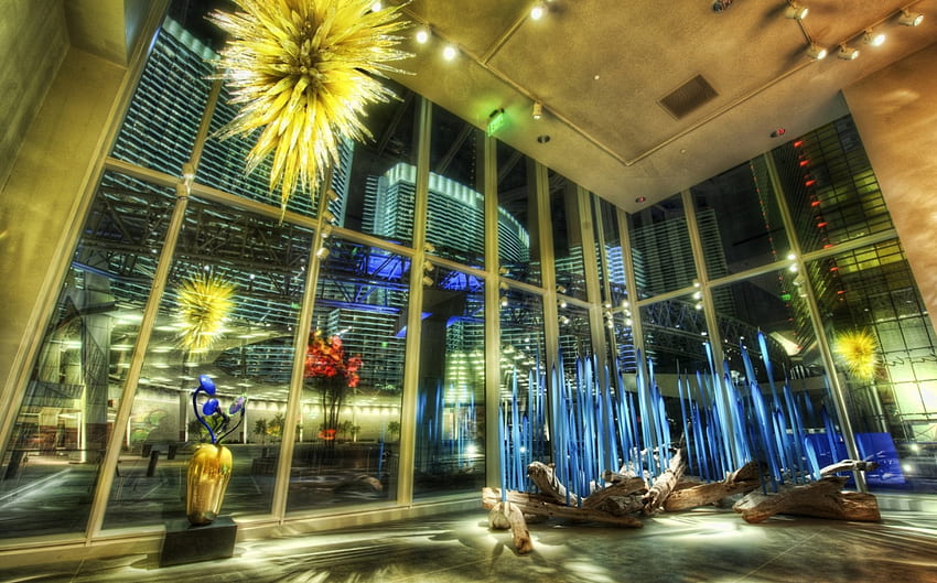невероятни Дейл Чилхули стъклени култури градина r, градина r, лоби, стъкло, сграда, скулптури HD тапет