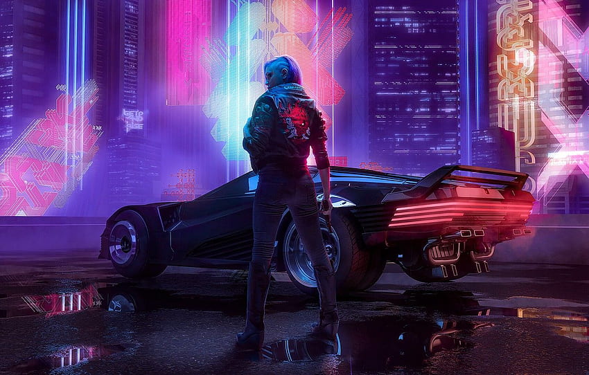 Girl, Auto, Night, The city, The game, Neon, Machine, Cyberpunk Art HD wallpaper