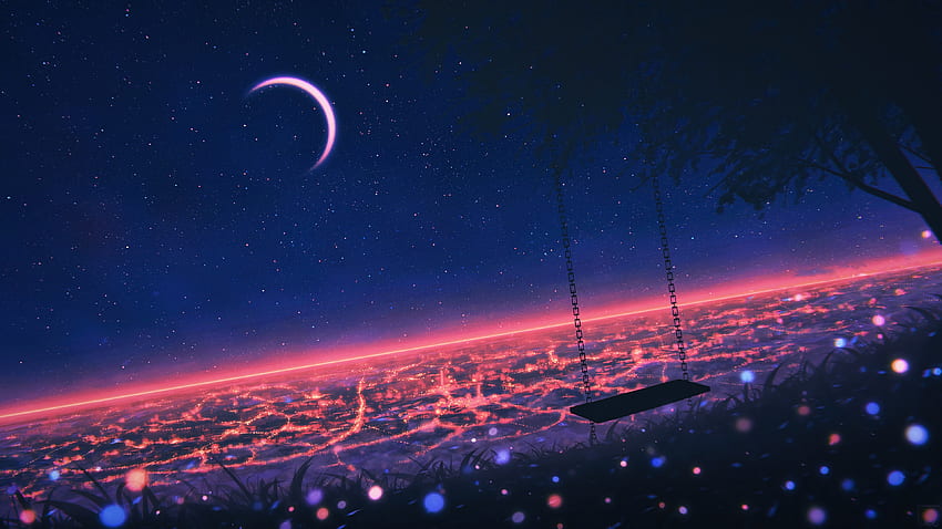 noc, sceneria, gwiaździsty, niebo, anime, sztuka, , , Night Sky Anime Tapeta HD