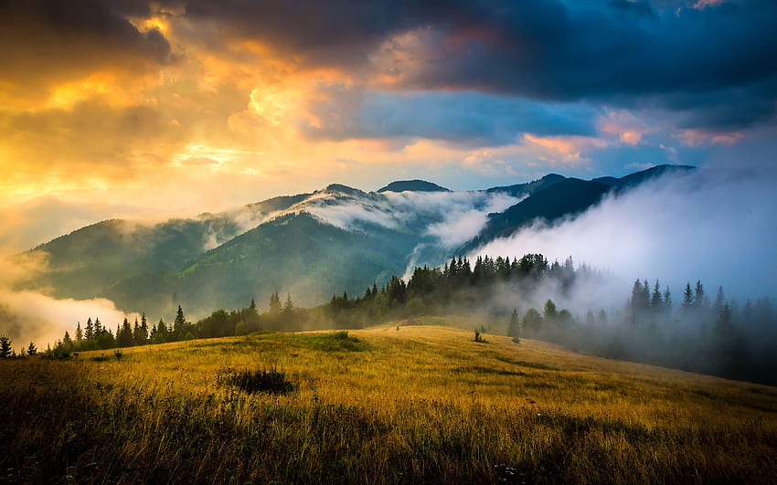 Karpaty Ukraina Natura Góry Niebo Wschody słońca, ukraiński kraj Tapeta HD