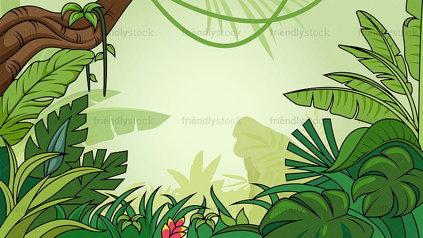 Tropikalna dżungla tło Cartoon Vector Clipart - FriendlyStock. Ilustracja dżungli, kreskówka w tle, ilustracja lasu tropikalnego, las kreskówka Tapeta HD