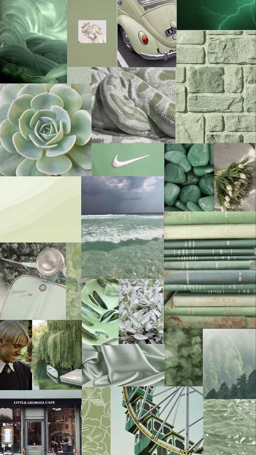 賢者の美学。 緑の審美的なtumblr、ミントグリーンの美学、iPhoneの緑、セージグリーンのコラージュ HD電話の壁紙