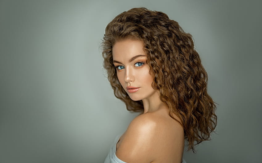 Brunette, woman, curly hair HD wallpaper