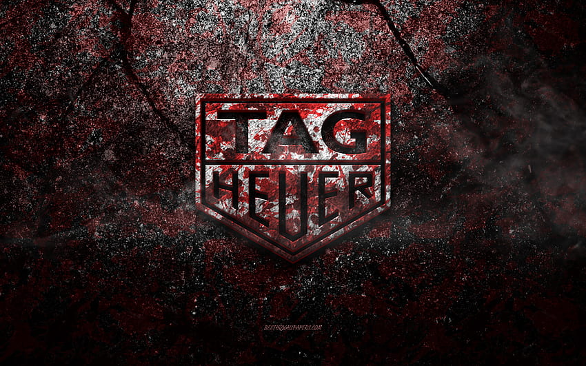 Logo TAG Heuer, sztuka grunge, kamienne logo TAG Heuer, tekstura czerwonego kamienia, TAG Heuer, emblemat TAG Heuer, logo TAG Heuer 3d Tapeta HD