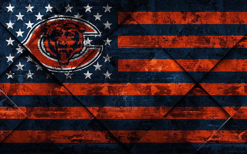 Chicago Bears, klub futbolu amerykańskiego, sztuka grunge, tekstura grunge, flaga amerykańska, NFL, Chicago, Illinois, USA, National Football League, flaga USA, futbol amerykański z rozdzielczością. Wysoka jakość Tapeta HD