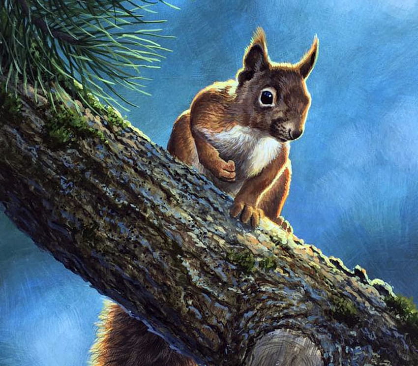 Squirrel, animal, abraham hunter, painting, art, pictura, veverita HD wallpaper