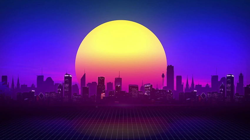 Synth City Motion Background Loop - Vaporwave Synthwave City Animation Loop - HD тапет