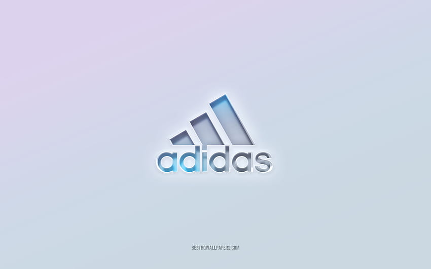 Лого на Adidas, изрязан 3d текст, бял фон, лого на Adidas 3d, емблема на Adidas, Adidas, релефно лого, емблема на Adidas 3d HD тапет
