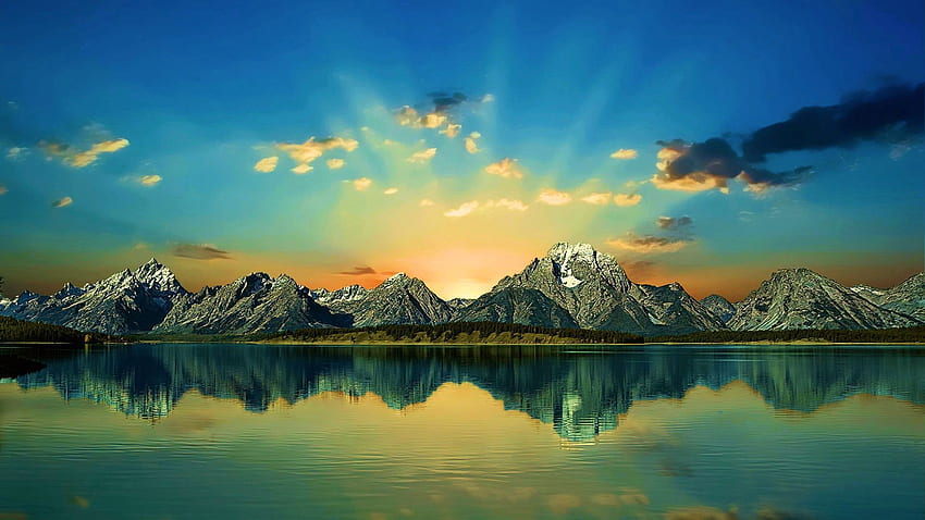 Grand Teton National Park - Jenny Lake Sunset, light, colors, sky, mountains, water, reflections, usa, wyoming HD wallpaper