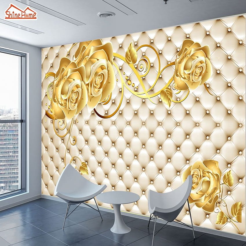 US $13.75 45% OFF. ShineHome Large Custom Golden Rose Flower Blossom 3D Living Room Romantic Nature Home Office Bedroom Mural Wall Paper In HD phone wallpaper
