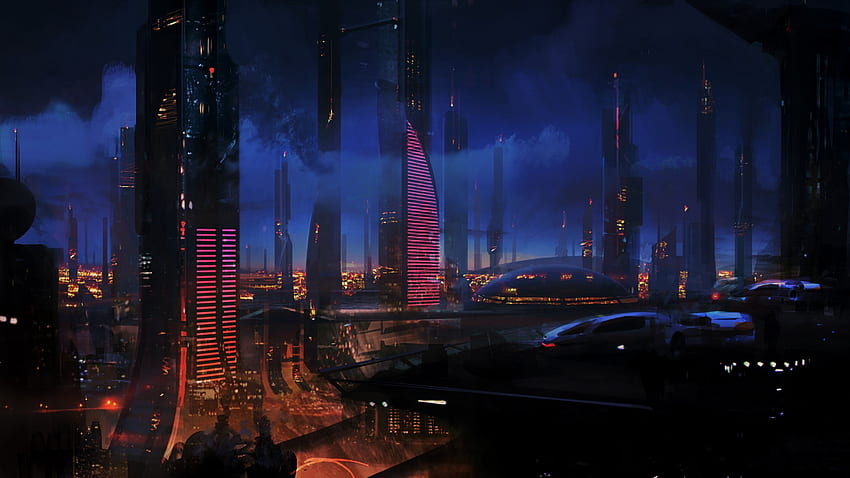 City Lights Futuristic Mass Effect Night Sci-fi HD wallpaper