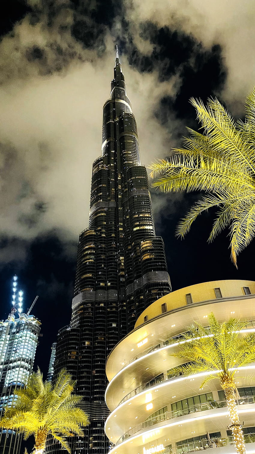 Burj khalifa, nube, cielo, noche fondo de pantalla del teléfono