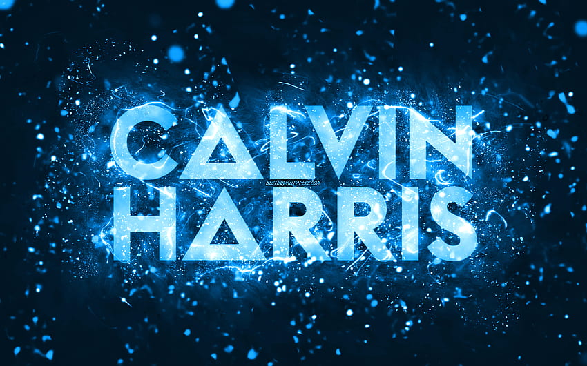 Calvin Harris blue logo, , scottish DJs, blue neon lights, creative, blue abstract background, Adam Richard Wiles, Calvin Harris logo, music stars, Calvin Harris HD wallpaper