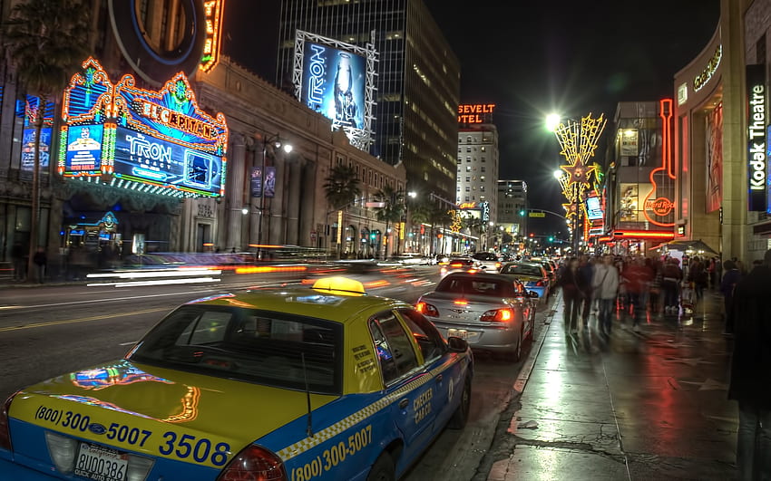 los angeles, hollywood, taxi, street, night, ca for with resolution . High Quality, Hollywood at Night HD wallpaper
