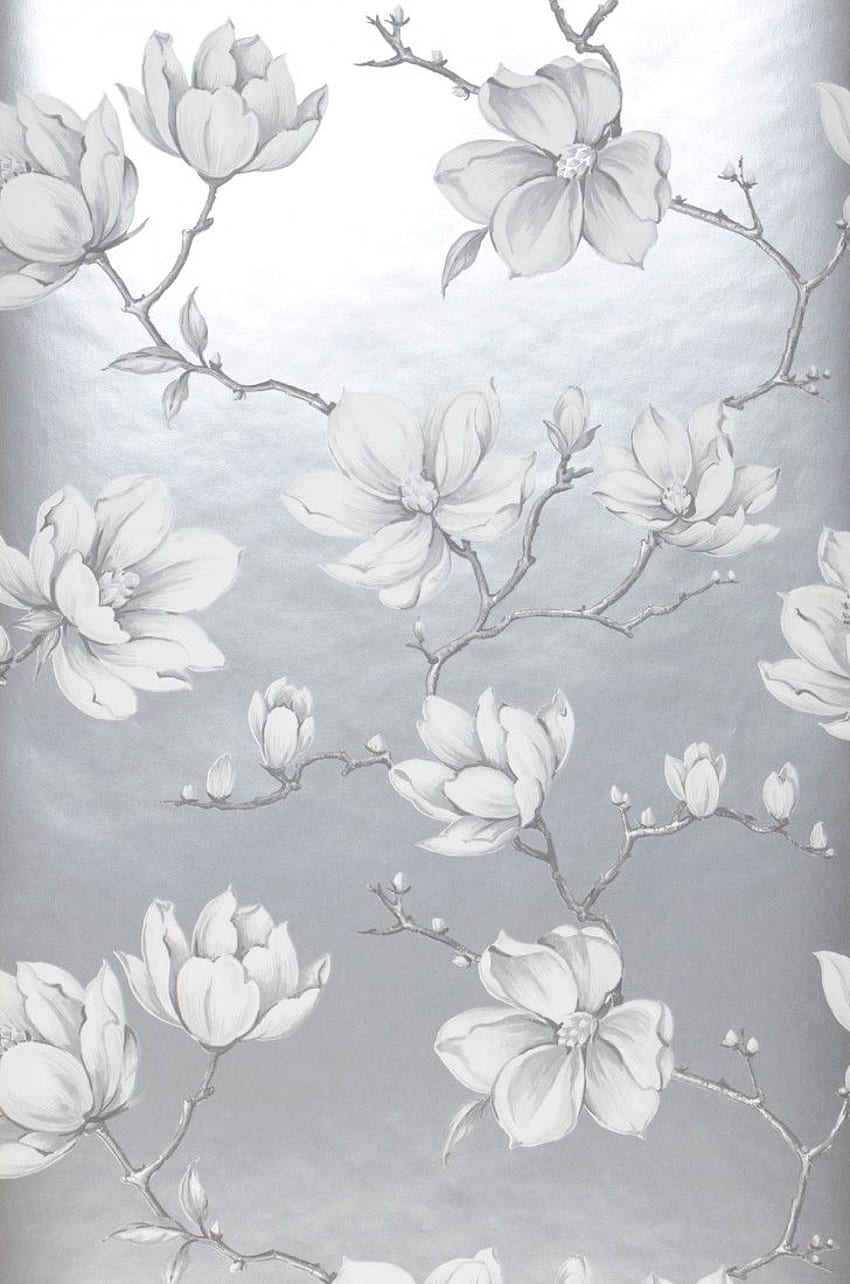 Magnolia (Gris claro perla, Gris oscuro, Gris claro, Blanco). de, gris floral fondo de pantalla del teléfono