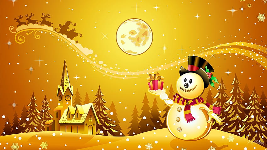 Navidad Tag - Reindeer Claus Holiday Snow Golden Nick Navidad Gold Christmas Bonhomme de neige Lune Full Santa Fond d'écran HD