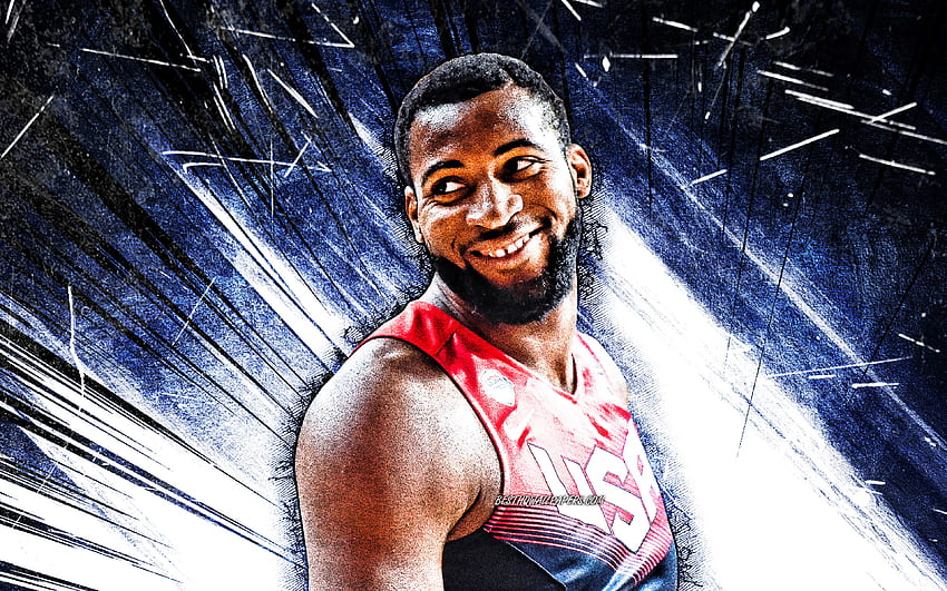 Andre Drummond, grunge art, USA Basketball Mens National Team, basketball, blue abstract rays, Andre Jamal Drummond, US mens national basketball team, Andre Drummond HD wallpaper